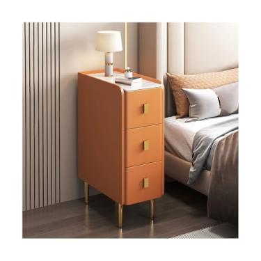 Imagem de Mesa De Cabeceira Estreita De Madeira Maciça Com 3 Gavetas, Moderna E Fina Para Quarto, Sala De Estar, Sofá, Dormitório(Orange,7x15x24")