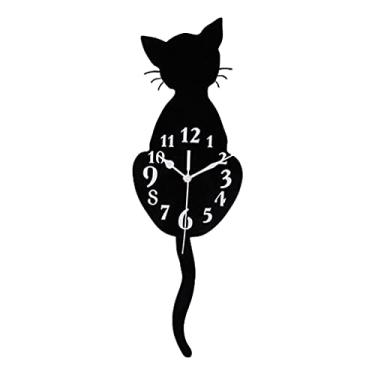 Imagem de Wswqop Relógio de Parede Criativo Diy Gato Acrílico com Pêndulo para Sala de Estar Quarto Cozinha E Decoração de Casa-bateria Não Incluída, 150x468mm