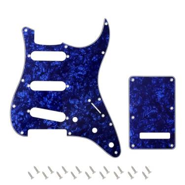 Imagem de Banworks 4 Ply Strat SSS Pickguard 11 furos Pickguard placa de risco com placa traseira 6 furos Tremolo conjunto de capa para EUA/Mexicano estilo moderno padrão Stratocaster ST JT/HB-08 azul pérola