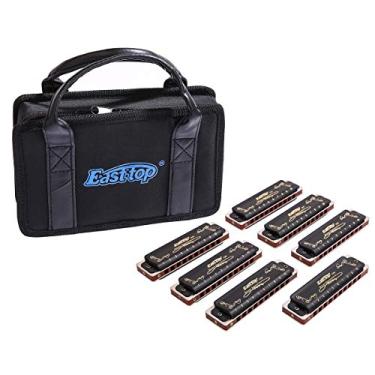 Imagem de Gaita Diatônica 10 Buracos Blues Harmonica T008K Conjunto de 7 chaves caixa para iniciantes, adultos, estudantes, músicos profissionais, instrumentos de banda (preto ABCDEFG)