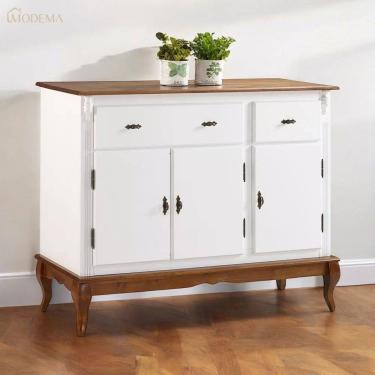 Imagem de Balcão Buffet de Madeira com Pés Luis XV 3 Portas e 2 Gavetas Linz Móveis 60631 - Branco/Imbuia Glazer