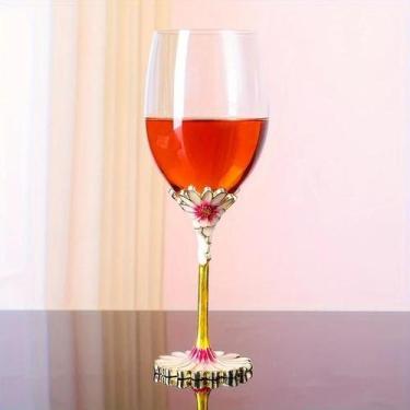 Imagem de Copo De Vinho Branco Vermelho Elegante Floral Artesanal Vidro Crisânte