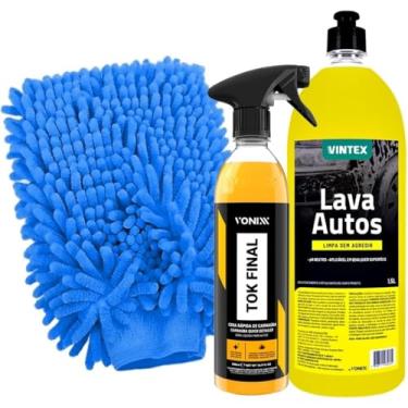 Imagem de Kit Lavagem Automotiva Enceramento Tok Final Vonixx Shampoo Automotivo Lava Autos 1,5L e Luva Microfibra Karbox