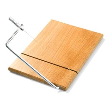 Imagem de LZMS Tábua de cortar queijo de madeira, kit de fatiador de queijo com fio de corte de aço inoxidável substituível, guilhotina para fatiar queijo sem esforço, salsicha, presunto e carne seca (madeira