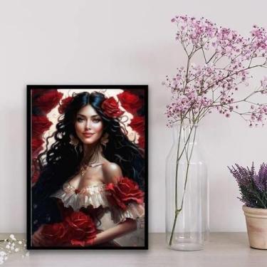 Imagem de Quadro Cigana Rosa Vermelha 24X18Cm Preta - Quadros On-Line