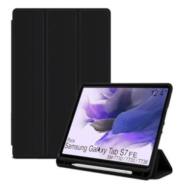 Imagem de Capa Tablet flip para Samsung Galaxy Tab S7 FE SM-T736 SM-T733 SM-T730 12.4 polegadas Smart pen resistente aveludada compatimento caneta Case capinha Anti Impacto Suporte Pencil - Alamo (preto)