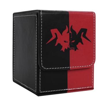 Imagem de Zettokete MTG Deck Box with 2 Dividers, Large Capacity Commander Deck Box Fits 100+ Double-Sleeved Cards, PU Leather Card Deck Box Compatible with Magic Commander YuGiOh TCG CCG,Black&Red
