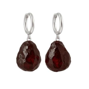 Imagem de Brinco de Argola Granada - Cristal Natural, Prata 925