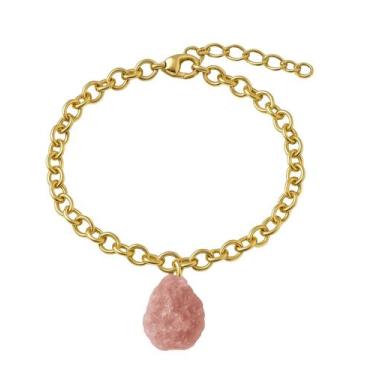 Imagem de Pulseira de Quartzo Morango - Cristal Natural, Banho Ouro 18k