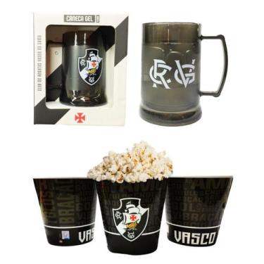 Imagem de Kit Caneca Copo Gel 300ml Isolante Térmico + Balde Pipoca Preto Tampa 