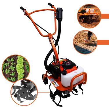 Imagem de Motocultivador Microtrator Vulcan VMC360S À Gasolina 53cc 3,6HP 4 Tempos Com 16 Lâminas de Cultivo Para Descompactar Solo e Areia