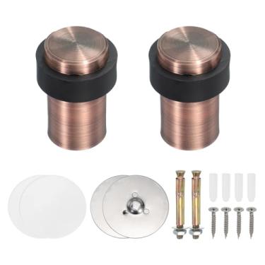 Imagem de PATIKIL 2 conjuntos de batentes de porta redondos, batente de porta de aço inoxidável de 60 mm, cunha de cilindro de metal autoadesivo com parafuso para parte inferior do piso da porta interna, tom