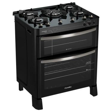 Imagem de Fogão Esmaltec Diamante Glass 5 bocas Preto com Duplo Forno e Timer Sonoro