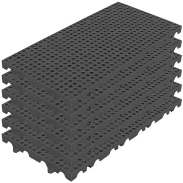 Imagem de Pacote com 6 paletes de plástico preto, palete de piso leve à prova de umidade de 21,8 x 23,6 x 1,18 polegadas com grade de ventilação - para garagem, cozinha, porão e armazenamento ao ar livre