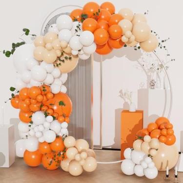 Imagem de Kit de arco de balões brancos laranja, 134 peças, kit de guirlanda de balões de látex de damasco laranja branco e boêmio para chá de bebê, dia dos namorados, casamento, aniversário, outono, ação de
