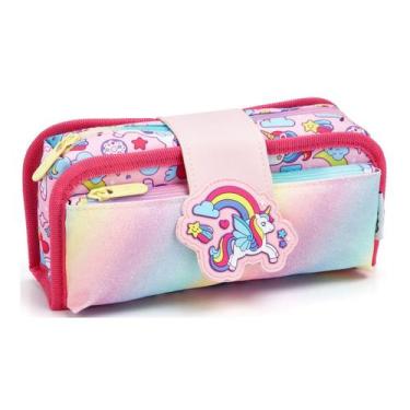 Imagem de Estojo Duplo Necessaire Infantil Escolar Organizador Animais 100 Pens 