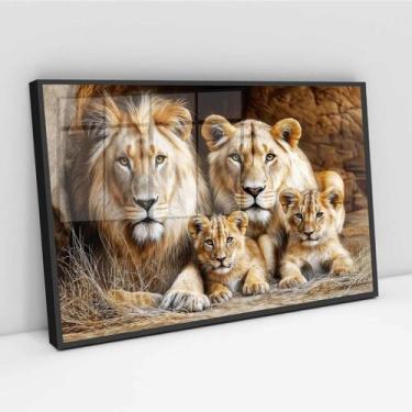 Imagem de Quadro Família Leões 2 Filhotes - 50x70cm - Quadros On-line, Moldura B