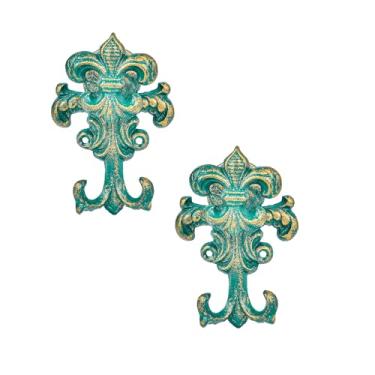 Imagem de Sungmor Ganchos Decorativos De Parede Em Ferro Fundido, Conjunto 2 Vintage Para Casacos, Porta-Chaves Fazenda, Cabide Grande Toalhas, Verde Antigo Pendurar Chaves, Roupões, Chapéus, Coleiras Cães