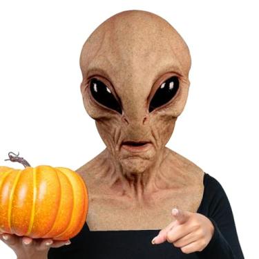 Imagem de Capacete de látex de Halloween, capa de cabeça de látex de Halloween | Capacete alienígena de com máscara de cabeça cheia | Máscara facial alienígena de para carnaval, dança à fant