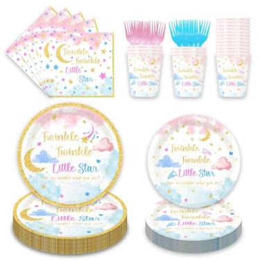 Imagem de 120 peças Twinkle Twinkle Little Star Artigos de festa de aniversário Little Star Pratos de chá de bebê e guardanapos copos garfos conjunto de utensílios de mesa descartáveis para decoração de chá de