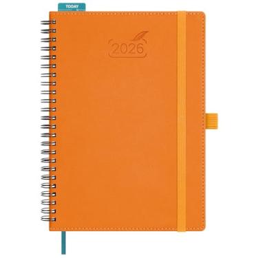 Imagem de BEZEND Agenda 2026 semanal e mensal (espiral, 15 x 21,6 cm) com horários de meia hora e abas (janeiro a dezembro), notas e despesas, suporte para caneta, bolso interno, capa macia de couro vegano