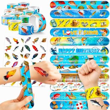 Imagem de 48 Peixes, 24 peças, tatuagens temporárias de peixes, 24 peças, pulseiras de tapa perfeitas para chás de bebê temáticos de aniversário ou recompensas de sala de aula, decoração ideal e presentes para