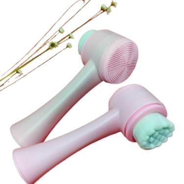 Imagem de A Escova Facial 2 em 1 limpa profundamente, esfolia e massageia a pele, esponja de silicone e promove limpeza eficaz Prova de Água e manual, ideal para skin care e remoção de maquiagem.
