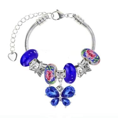 Imagem de White Birch Pulseiras Pandora com berloques ajustáveis de 17 a 21 cm, joias de flores e borboletas, 8 3 inch, Vidro