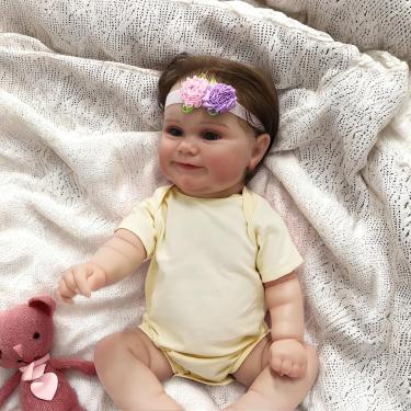 Imagem de WKMRH Bebê Boneca Reborn Realista Menina Original,Boneca Reborn Abra seus olhos 3D Pintura de Corpo acessórios Vinil Corpo Inteiro Silicone Lavável