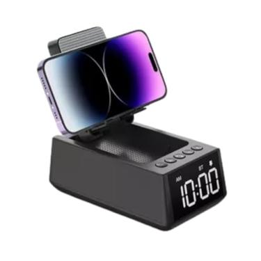 Imagem de Caixinha de Som Portátil 3 em 1, Caixa de Som Bluetooth 8W, Suporte para Celular, Relógio Digital Alarme, Camada de Som Limpa e Potente Bluetooth 5.3 com Microfone Integrado