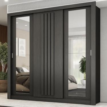 Imagem de Guarda Roupa Casal 3 Portas Doha Com Espelhos Laterais Carraro Preto Touch