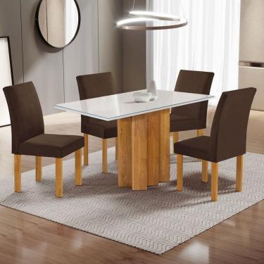 Imagem de Mesa de Jantar 4 Lugares Lorena Espanha com Vidro Cinamomo/Off White/Marrom - Cel Móveis