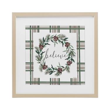 Imagem de Stupell Industries Believe Wreath on Green Plaid Birch Impressão emoldurada sob vidro design por Elizabeth Tyndall, 40,6 x 40,6 cm
