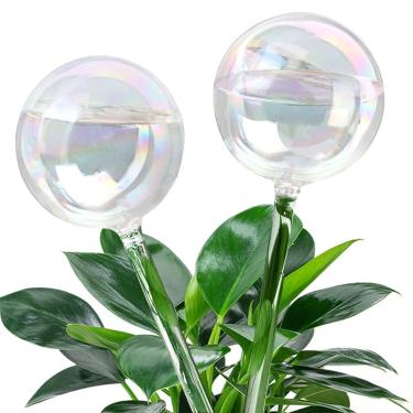 Imagem de Logresy 2 globos de irrigação de plantas de vidro, pontas de sistema de autorirrigação de flores de cor arco-íris transparente, lâmpadas de irrigação automática para plantas internas e externas, uso