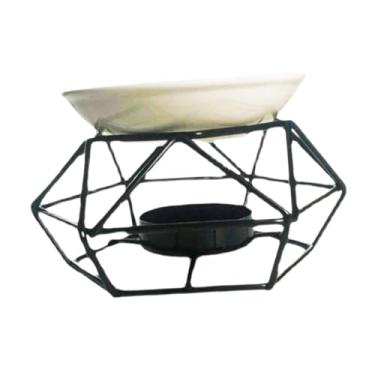 Imagem de KiBcsLic Queimador de óleo essencial, aroma derretido, aquecedor de fragrâncias, enfeite de mesa, castiçal, suporte para velas, tigela de cerâmica para spa, Preto