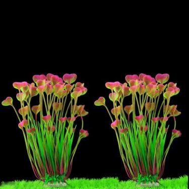 Imagem de Maxmoral 2 peças de decoração de plantas de plástico artificial para aquário de 40,6 cm, base de cerâmica, cenário, artesanato, suprimentos para animais de estimação