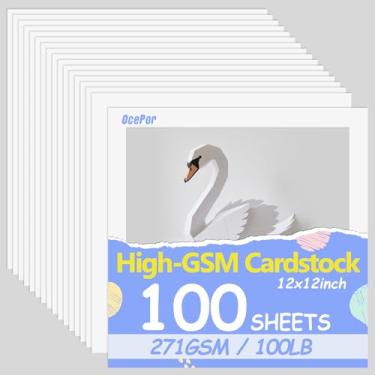 Imagem de OcePor 100 folhas cartolina branca 30,5 x 30,5 cm, cartolina 45 kg/271 g/m², papel grosso para certificado, papel de impressão pesado para currículo, impressora, álbuns, arte, artesanato, cartões de