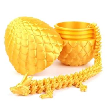 Imagem de Dragão em Ovo 3D Articulado – Dragão Impresso em 3D 22cm com Juntas Flexíveis, Ovo de Dragão 3D, Brinquedo Decorativo, Ornamento de Mesa e Ovos de Dragão Míticos (Amarelo)