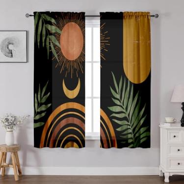 Imagem de Cortinas Boho Pretas com 2 Painéis de Comprimento de 153 cm, Cortinas Modernas de Meados do Século, Filtragem de Luz, Quarto, Sala de Estar, Cortina de Cozinha para Janela Pequena, Cortinas Botânicas