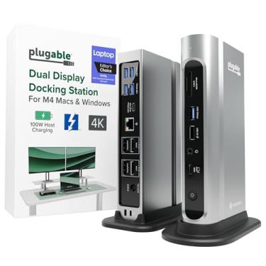 Imagem de Plugable Base Thunderbolt 4 16 em 1 com carregamento de 100 W, configuração de 4K Quad Monitor para laptops Thunderbolt 4 Windows, base com certificação Thunderbolt com 2 HDMI, 2 DisplayPort, 2,5 G Ethernet, 7 USB, SD