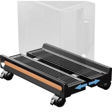 Imagem de SeLani Suporte de CPU móvel ajustável de 18,8 cm a 31 cm Carrinho de PC ventilado para suporte de torre de computador de chão com 4 rodas giratórias de travamento compatível com a maioria dos