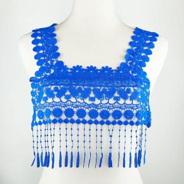 Imagem de YOOGCORETT 1 peça de apliques de renda bordada com apliques de flores para casamento, vestido de noiva, roupas, costura, bricolage, decorações de renda, azul, 43 x 40 cm