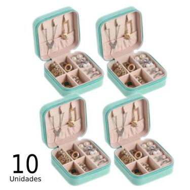 Imagem de Kit 10 Porta Jóias Estojo Portátil Luxo Compacto Quadrado Viagem Couro