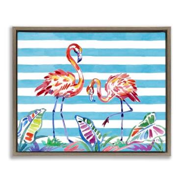Imagem de Stupell Industries Design de arte de parede em tela flutuante marrom com pincelada flamingos em listras por Paul Brent, 64 x 78 cm