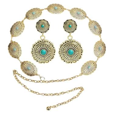 Imagem de WCRAZYE Cinto ocidental feminino vintage cowgirl brincos cintos conjunto de joias ocidentais concerto country boho roupa, Medium, Liga de aço, Sem Pedra Preciosa