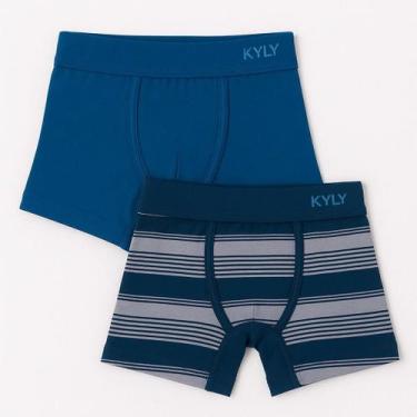 Imagem de Kit com 2 Cuecas Boxer Infantil cor Azul - Kyly, GG
