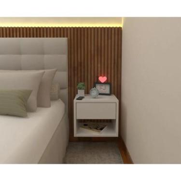 Imagem de MESA DE CABECEIRA 40cm BRANCO OFF WHITE COM GAVETA E NICHO - Aurum Dec