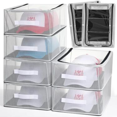 Imagem de Chunful 8 peças de organizador de armazenamento de chapéus para bonés de beisebol, caixa de plástico transparente snapback com fecho de zíper, estojo de exibição dobrável empilhável para armário, cada