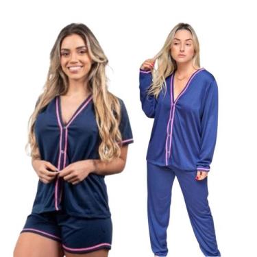 Imagem de 2 Pijamas Femininos Estações Abertos Botões Blogueira - Nannamia, P, A