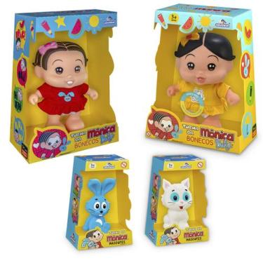 Imagem de 2 Bonecos Turma da Mônica c/ Som Fala Frases + 2 Mascotes - Adijomar B